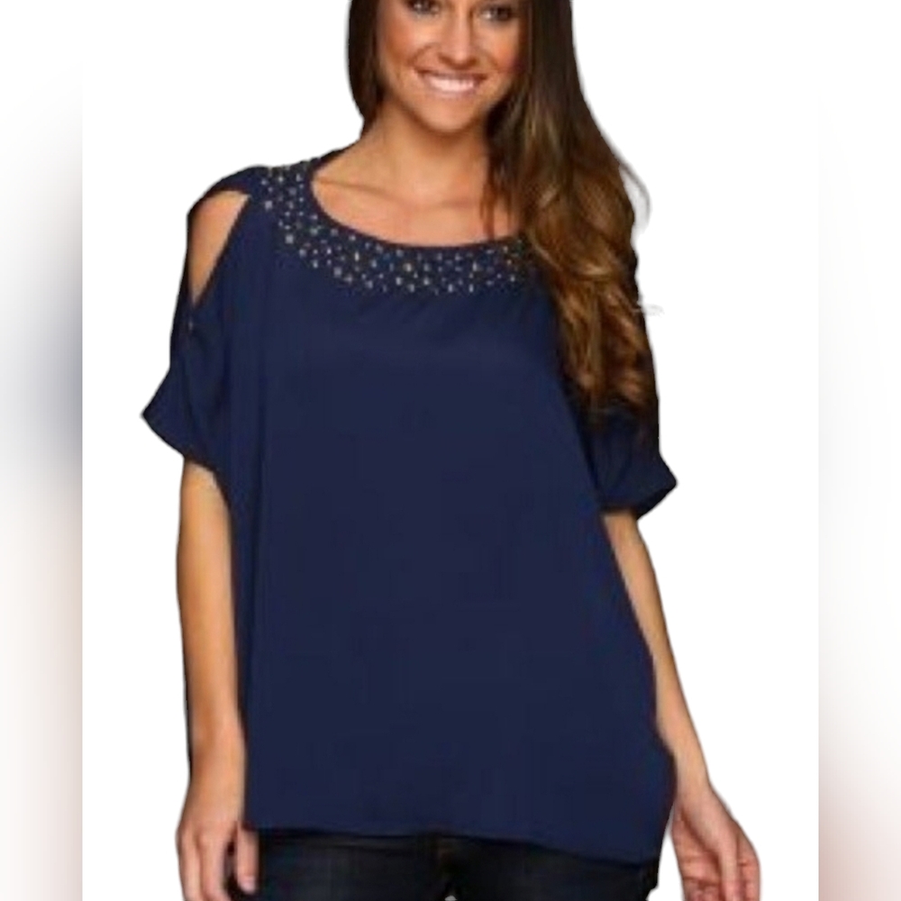 Lilly Pulitzer Trace Top Women‎ Small Cold Shoulder Gold Studs Flowy Nautical S